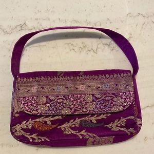 Embroidered Raw Silk Mini Shoulder Bag